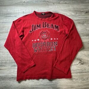 Jim Beam Bourbon Whiskey Shirt Mens Large Red Waffle Knit Long Sleeve thermal